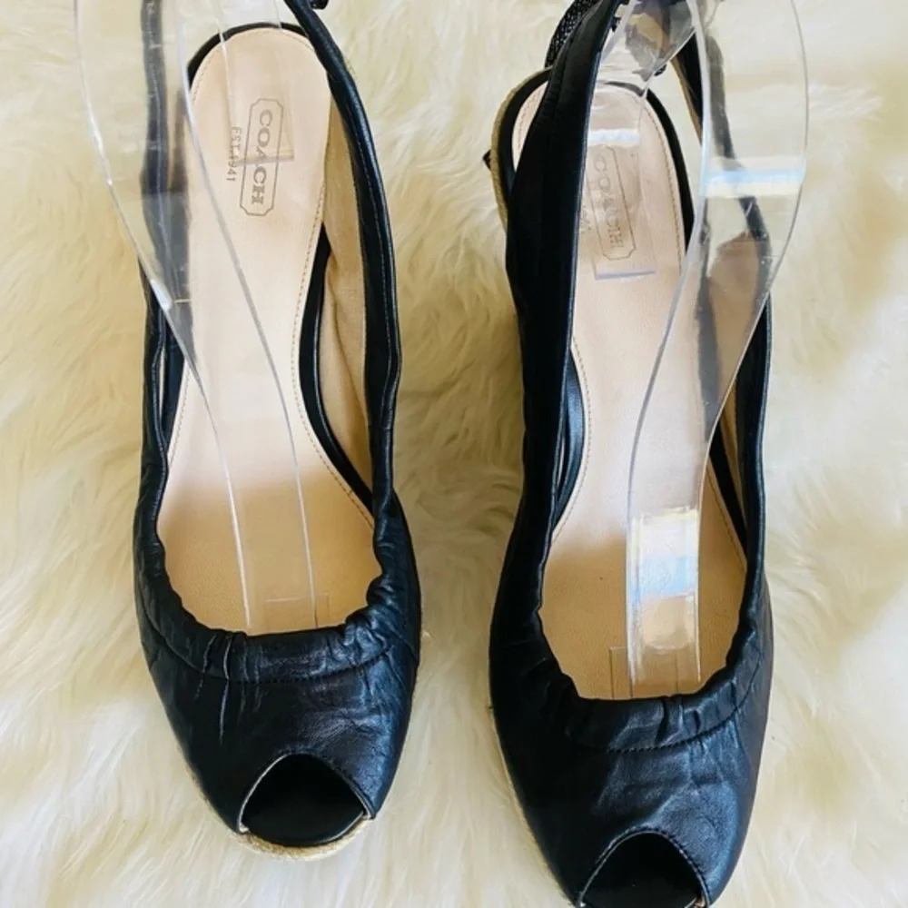 COACH 'Maritza' black leather platform wedges, Sz. 10